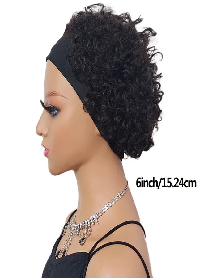Adette Short Curly Human Hair Headband Wigs for Black Women Kinky Curl Bob Glueless Wigs Color Natural Black 1B None Lace Front Wig - Image 2